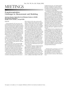 Evapotranspiration: Challenges in Measurement and Modeling