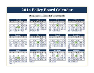 2014	Policy	Board	Calendar Michiana	Area	Council	of	Governments S M