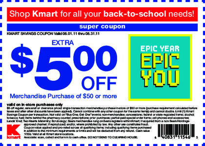 Shop Kmart for all your back-to-school needs! super coupon 5  KMART SAVINGS COUPON Validthru