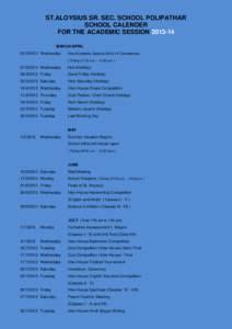 ST.ALOYSIUS SR. SEC. SCHOOL POLIPATHAR SCHOOL CALENDER FOR THE ACADEMIC SESSION[removed]MARCH/APRIL[removed]Wednesday