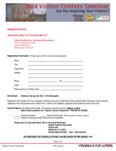 Registration Form Wednesday, March 19 & Thursday, March 20 Hilton	Garden	Inn	‐	Richmond	Downtown Direct:	(804)	344‐4300	 501	East	Broad	St	 Richmond,	VA	23219