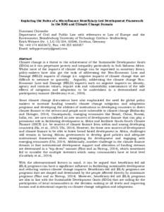 Exploring the Roles of a Microfinance Beneficiary-Led Development Framework in the SDG and Climate Change Domain Dumisani Chirambo Department of Civil and Public Law with references to Law of Europe and the Environment, 