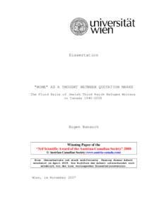 Dissertation  “HOME” AS A THOUGHT BETWEEN QUOTATION MARKS The Fluid Exile of Jewish Third Reich Refugee Writers in Canada