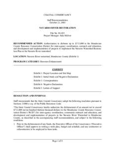 COASTAL CONSERVANCY Staff Recommendation October 23, 2003 NAVARRO RIVER RESTORATION File No[removed]Project Manager: Julia McIver