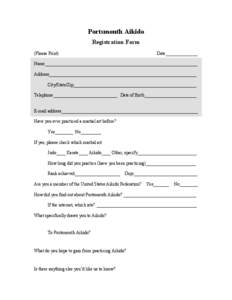 Portsmouth Aikido Registration Form (Please Print)