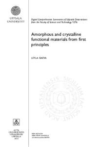 Digital Comprehensive Summaries of Uppsala Dissertations from the Faculty of Science and Technology 1276 Amorphous and crystalline functional materials from first principles