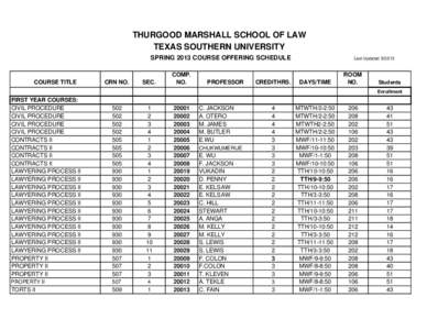 THURGOOD MARSHALL SCHOOL OF LAW TEXAS SOUTHERN UNIVERSITY SPRING 2013 COURSE OFFERING SCHEDULE COURSE TITLE