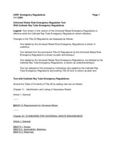 UWR: Emergency Regulations[removed]Page 1  Universal Waste Rule Emergency Regulation Text