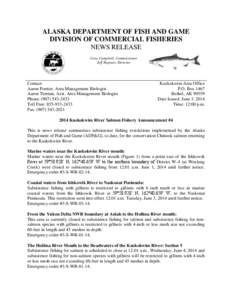 ALASKA DEPARTMENT OF FISH AND GAME DIVISION OF COMMERCIAL FISHERIES NEWS RELEASE Cora Campbell, Commissioner Jeff Regnart, Director