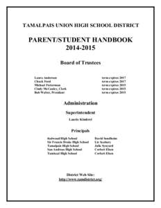 TAMALPAIS UNION HIGH SCHOOL DISTRICT  PARENT/STUDENT HANDBOOK[removed]Board of Trustees Laura Anderson