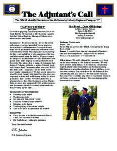 The Adjutant’s Call  The Official Monthly Newsletter of the 4th Kentucky Infantry Regiment Company “F” “CAPTAIN’S REPORT”  June 2012