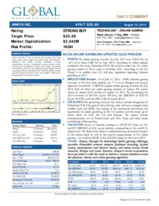 Equity Research  DAILY COMMENT AMAYA INC.  AYA-T $28.60