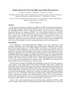 Negative Resists for Ultra-Tall, High Aspect Ratio Microstructures S. Lemkea, P. Goetterta, I. Rudolpha, J. Goettertb,*, B. Löchela a Helmholtz-Zentrum Berlin (HZB) für Materialien und Energie GmbH, Institute for Nanom