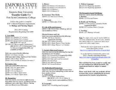 Emporia State University Transfer Guide For Fort Scott Community College Follow this guide to complete ESU’s General Education requirements for Biology and Nursing Majors