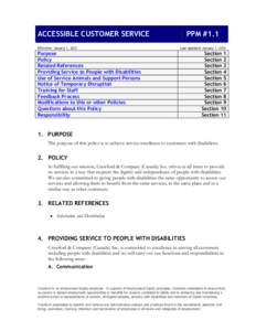 ACCESSIBLE CUSTOMER SERVICE Effective: January 1, 2012 PPM #1.1 Last Updated: January 1, 2012