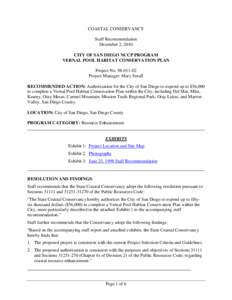 COASTAL CONSERVANCY Staff Recommendation December 2, 2010 CITY OF SAN DIEGO NCCP PROGRAM VERNAL POOL HABITAT CONSERVATION PLAN Project No[removed]