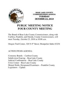 BEAR LAKE COUNTY COMMISSIONERS AGENDA TUESDAY OCTOBER 23, 2018