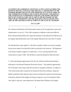 STATEMENT OF KATHERINE H. STEVENSON, ACTING ASSISTANT DIRECTOR, BUSINESS SERVICES, NATIONAL PARK SERVICE, U.S. DEPARTMENT OF THE INTERIOR, BEFORE THE SENATE SUBCOMMITTEE ON NATIONAL PARKS OF THE COMMITTEE ON ENERGY AND N