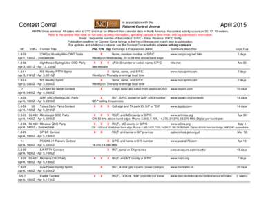 in association with the National Contest Journal Contest Corral  HF