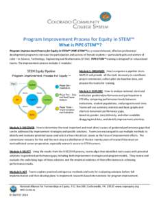 Program Improvement Process for Equity in STEM™ What is PIPE-STEM™? Program Improvement Process for Equity in STEM™ (PIPE-STEM™) is a research-based, effective professional development program to increase the par