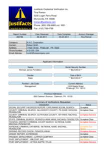 Justifacts Credential Verification Inc. Tina Roman 5250 Logan Ferry Road Murrysville, PAPhone: (ext. 1601