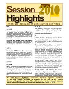 Final 2010 Session Highlights updated after Sine Die with corrections.pub