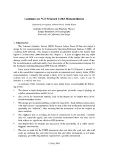 Comments on NGS Proposed CORS Monumentation Duncan Carr Agnew, Yehuda Bock, Frank Wyatt Institute of Geophysics and Planetary Physics Scripps Institution of Oceanography University of California, San Diego