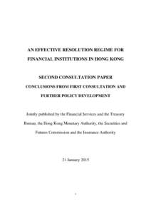 Second Consultation Paper on An Effective Resolution Regime for Financial Institutions in Hong Kong