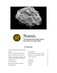 Noesis The Journal of the Mega Society Issue #197, November 2014 Contents About the Mega Society/Copyright Notice