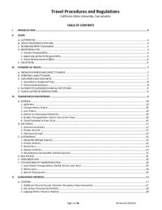 Travel Procedures and Regulations California State University, Sacramento TABLE OF CONTENTS I.  INTRODUCTION ...............................................................................................................