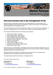 Microsoft Word - FINAL Newcrest assumes day to day management of LGLdoc