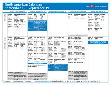 North American Calendar: September 15 – September 19 Canada Monday September 15