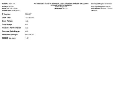 TDMS No[removed]P18: INCIDENCE RATES OF NON-NEOPLASTIC LESIONS BY ANATOMIC SITE (a) WITH AVERAGE SEVERITY GRADES[b] Sodium thioglycolate CAS Number: [removed]