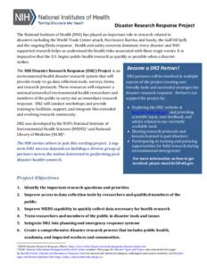 Health / National Institutes of Health / Bethesda /  Maryland / Cancer research / Nursing research / National Institute of Environmental Health Sciences / Disaster / Emergency management / Institutional review board / Medicine / Disaster preparedness / Public safety