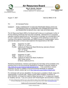 Air Resources Board Mary D. Nichols, Chairman 9480 Telstar Avenue, Suite 4 El Monte, California[removed]www.arb.ca.gov  Linda S. Adams
