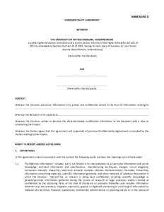 ANNEXURE D CONFIDENTIALITY AGREEMENT BETWEEN  THE UNIVERSITY OF WITWATERSRAND, JOHANNESBURG