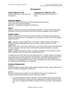 Health Education: An Integrated Approach  NC Department of Public Instruction and The NC Comprehensive School Health Training Center  Kindergarten