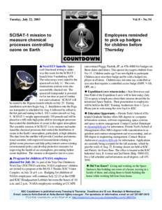 Tuesday, July 22, 2003  SCISAT-1 mission to measure chemical processes controlling ozone on Earth