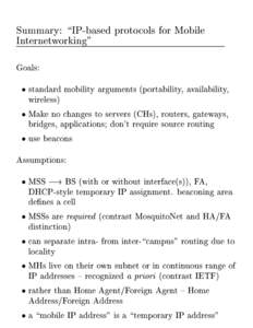 Summary: \IP-based protocols for Mobile Internetworking