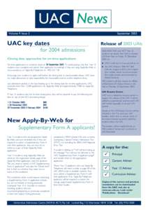 UAC News Volume 9 Issue 3 September[removed]UAC key dates