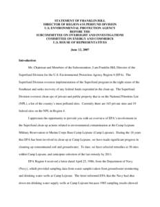 USEPA: OCIR: Testimony of Franklin Hill, June 12, 2007