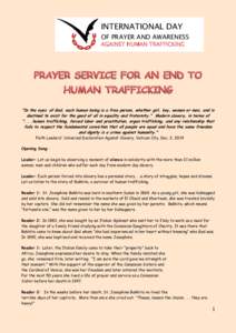 INTERNATIONAL DAY OF PRAYER AND AWARENESS AGAINST HUMAN TRAFFICKING 