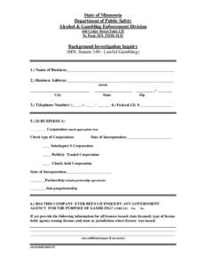 State of Minnesota Department of Public Safety Alcohol & Gambling Enforcement Division 444 Cedar Street Suite 133 St. Paul, MN[removed]