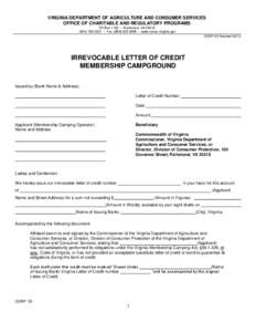 Letter of Credit for Membership Campground