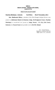 2011 HIGH COURT, APPELLATE SIDE, CALCUTTA NOTIFICATION Paschim Medinipur - Calcutta