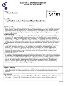 CALIFORNIA STATE SCIENCE FAIR 2008 PROJECT SUMMARY Name(s)  Dhruba Banerjee