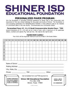 Shiner ISD Educational Foundation Small Granite Paver #2 F…