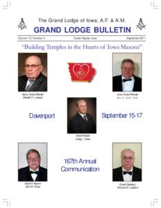 The Grand Lodge of Iowa, A.F. & A.M.  GRAND LODGE BULLETIN Volume 112, Number 3  Cedar Rapids, Iowa