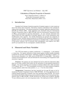 WHP Operations and Methods { July[removed]Calculation of Physical Properties of Seawater Nick P. Fofono and Robert C. Millard, Jr. Woods Hole Oceanographic Institution Woods Hole, Massachusetts[removed]U.S.A.
