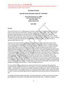Official Draft Public Notice Version April 28, 2015 The findings, determinations, and assertions contained in this document are not final and subject to change following the public comment period. STATEMENT OF BASIS GROU